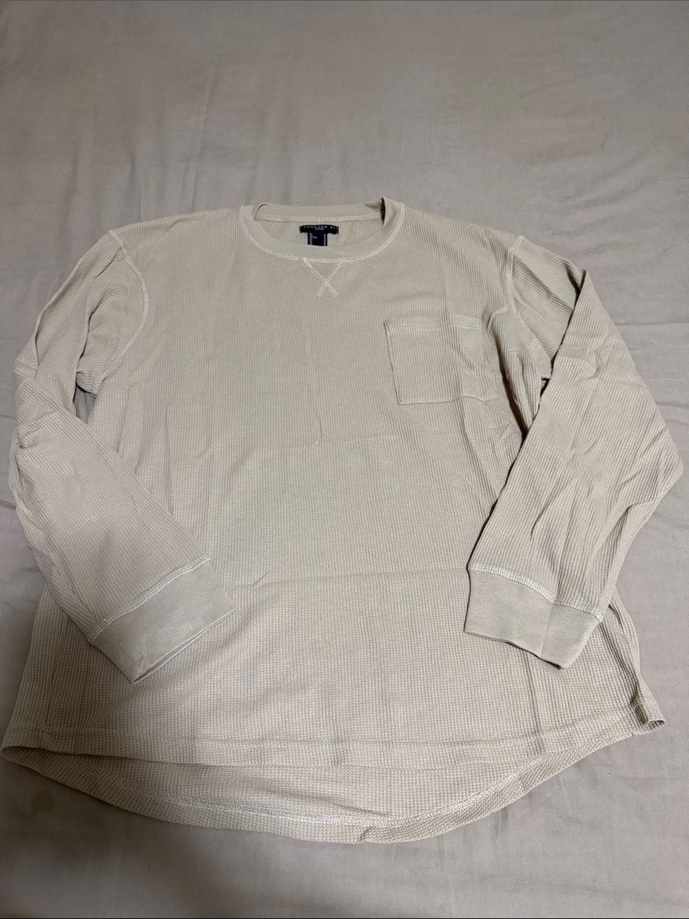 Forever 21 Men Medium Waffle Knit Crewneck - Cream